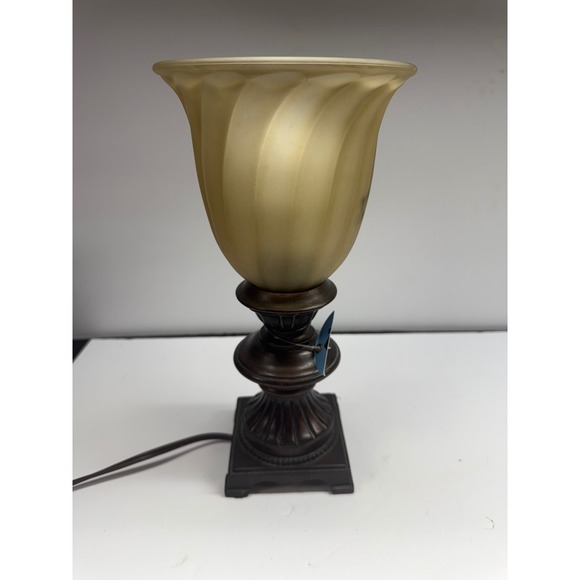 Other - Traditional Bronze Table Lamp Frosted Amber Swirl Glass Shade 2009 Accent Light